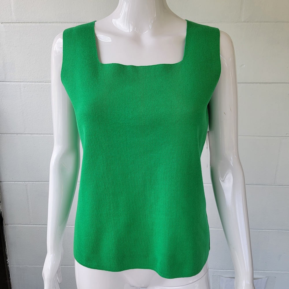Vintage 90s Hampshire Studio Knit Tank Top Vivid Green Women PL Minimalist Y2K